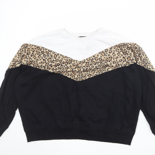 New Look Womens Black Animal Print Cotton Pullover Sweatshirt Size L Pullover - Leopard Print