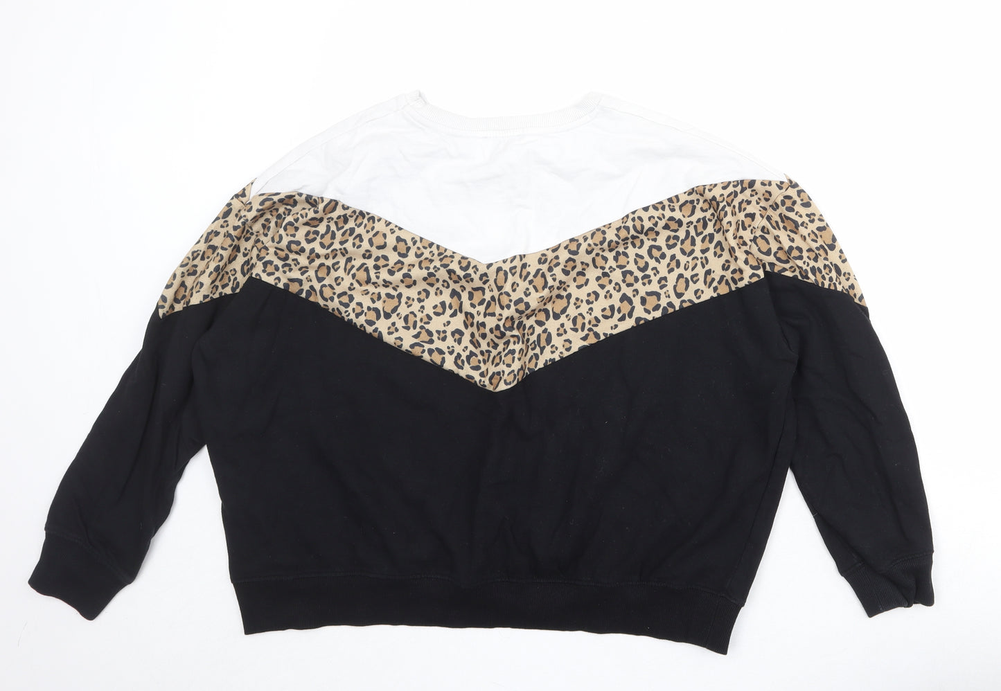 New Look Womens Black Animal Print Cotton Pullover Sweatshirt Size L Pullover - Leopard Print
