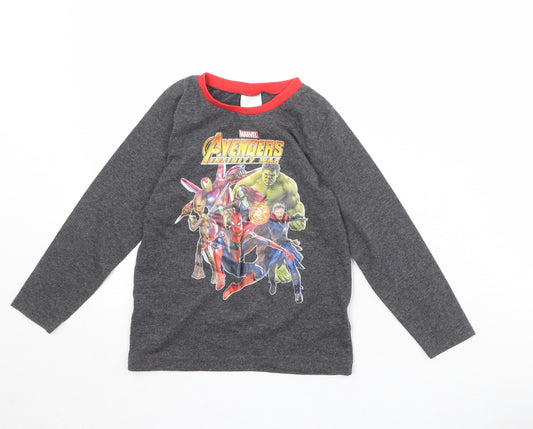 Marvel Boys Grey 100% Cotton Pullover T-Shirt Size 5-6 Years Round Neck Pullover - Avengers