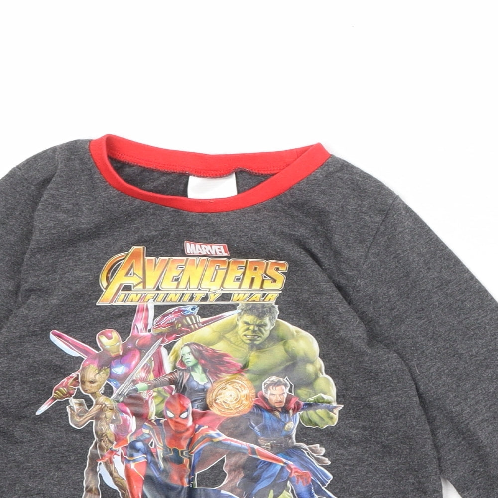 Marvel Boys Grey 100% Cotton Pullover T-Shirt Size 5-6 Years Round Neck Pullover - Avengers