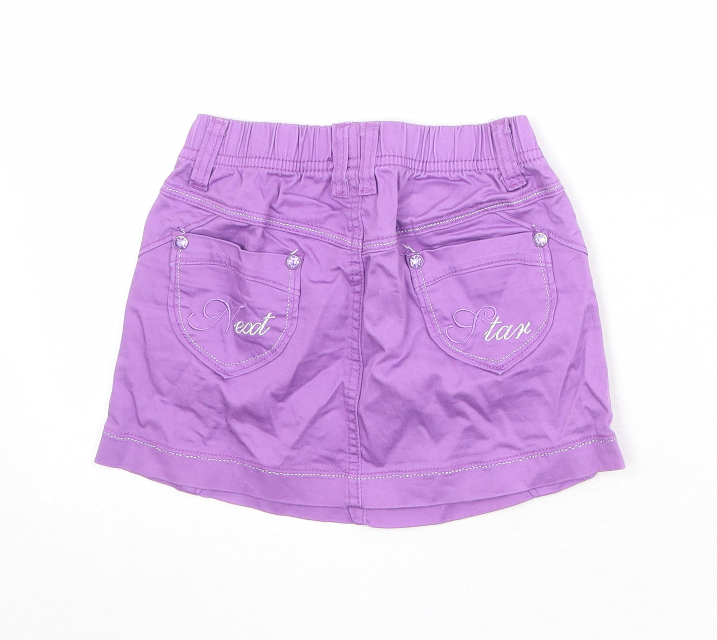 NEXT Girls Purple Cotton Mini Skirt Size 6 Years Regular Pull On - Embellished Pockets