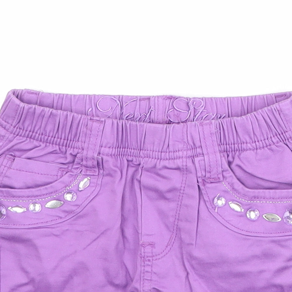 NEXT Girls Purple Cotton Mini Skirt Size 6 Years Regular Pull On - Embellished Pockets