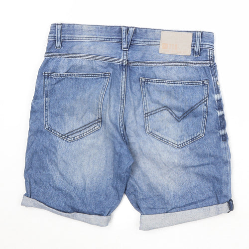 TOM TAILOR Mens Blue Cotton Chino Shorts Size S Regular Zip