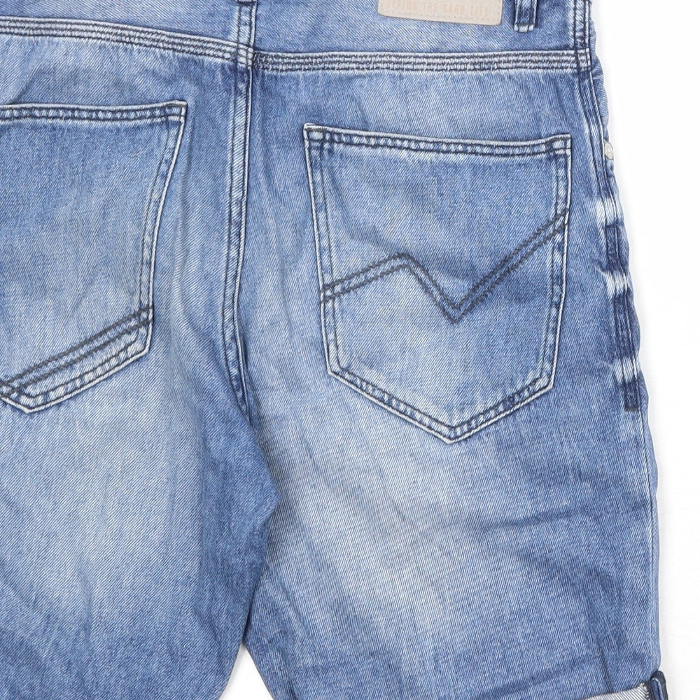 TOM TAILOR Mens Blue Cotton Chino Shorts Size S Regular Zip