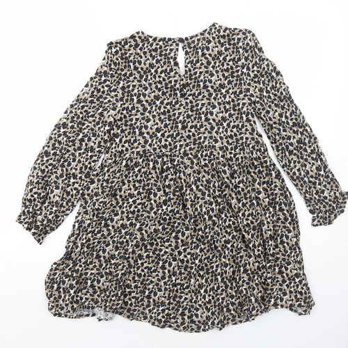 Marks and Spencer Girls Brown Animal Print Viscose Fit & Flare Size 9-10 Years V-Neck Button - Leopard Print