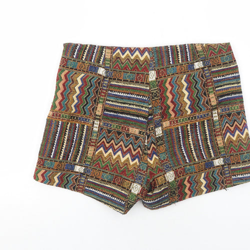 Brave Soul Womens Multicoloured Geometric Polyester Hot Pants Shorts Size M Regular Zip