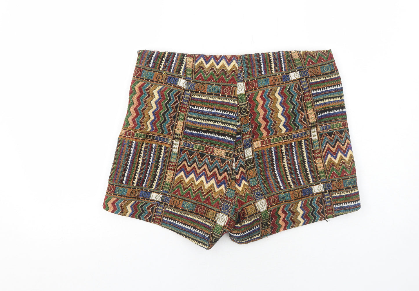 Brave Soul Womens Multicoloured Geometric Polyester Hot Pants Shorts Size M Regular Zip