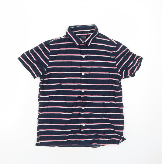 NEXT Boys Blue Striped Cotton Basic Button-Up Size 10 Years Collared Button