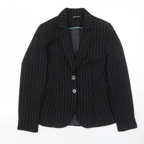 Select Womens Black Striped Polyester Jacket Suit Jacket Size 10