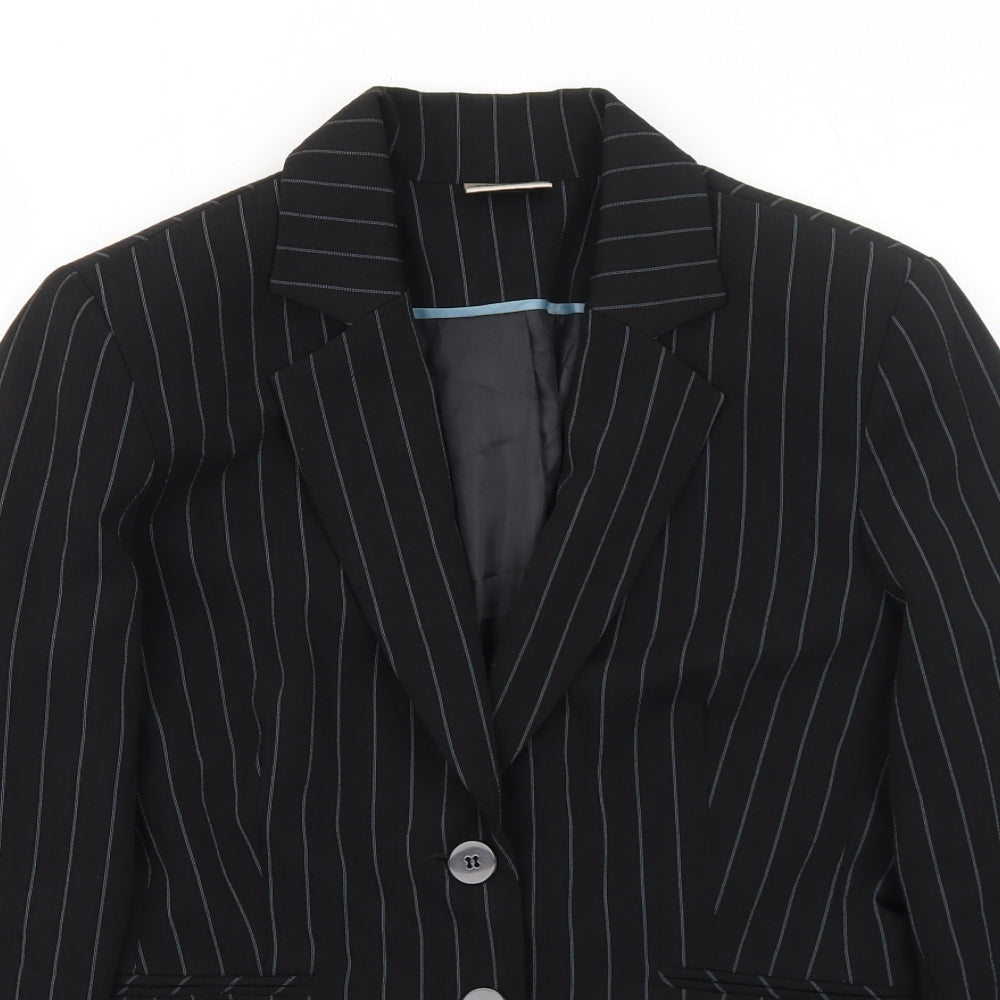 Select Womens Black Striped Polyester Jacket Suit Jacket Size 10