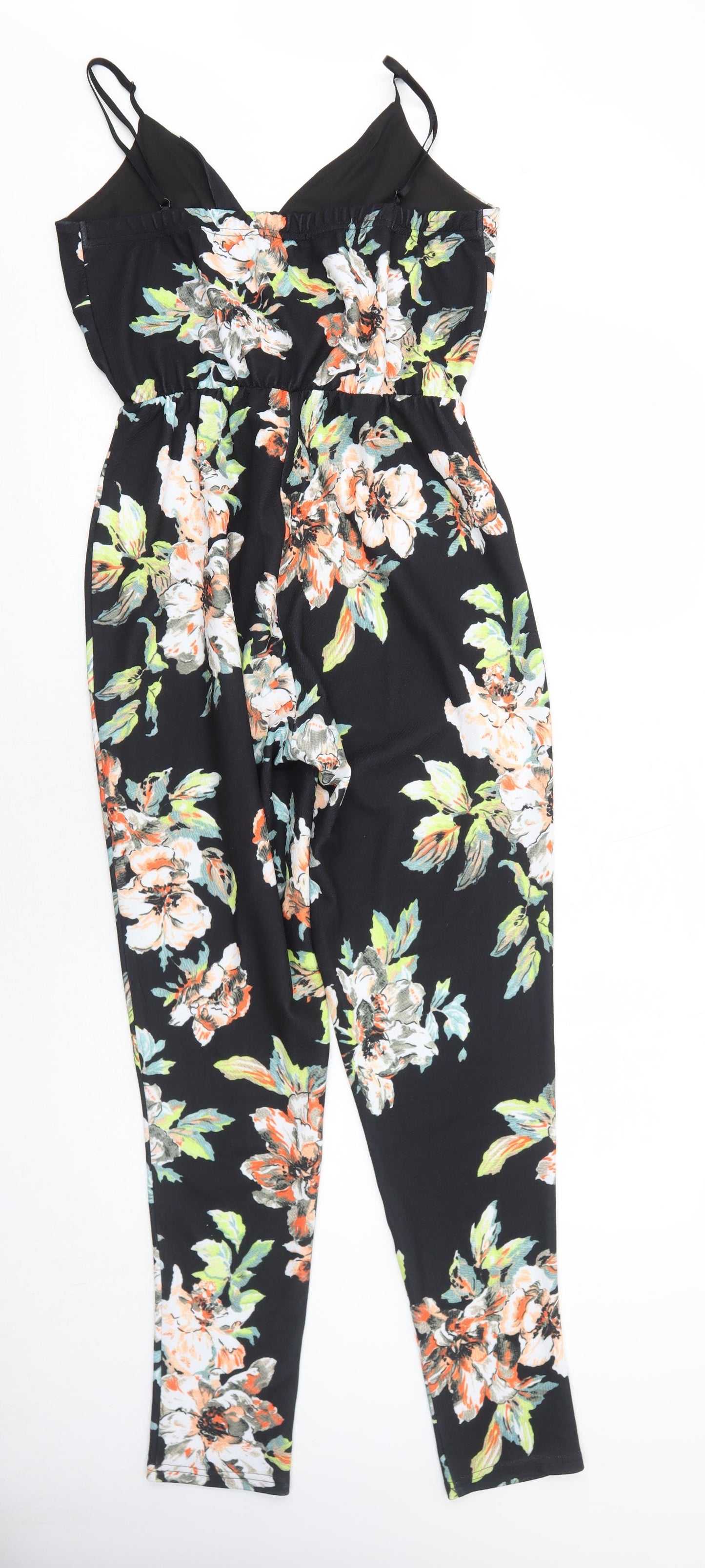 Boohoo Womens Black Floral Polyester Jumpsuit One-Piece Size 10 Pullover