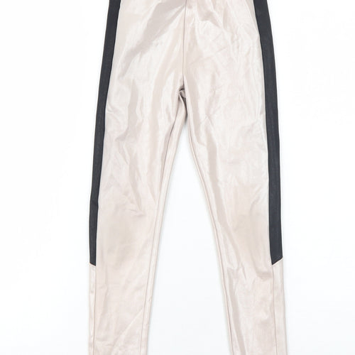 Zara Girls Beige Polyester Jogger Trousers Size 8-9 Years Regular Pullover - Leggings Metallic