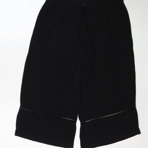 Zara Womens Black Polyester Cropped Trousers Size M Regular Drawstring