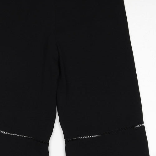 Zara Womens Black Polyester Cropped Trousers Size M Regular Drawstring