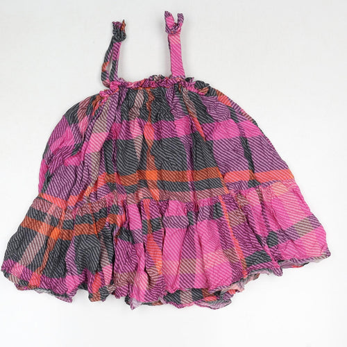 NEXT Girls Pink Plaid Cotton Tank Dress Size 6 Years Square Neck Pullover