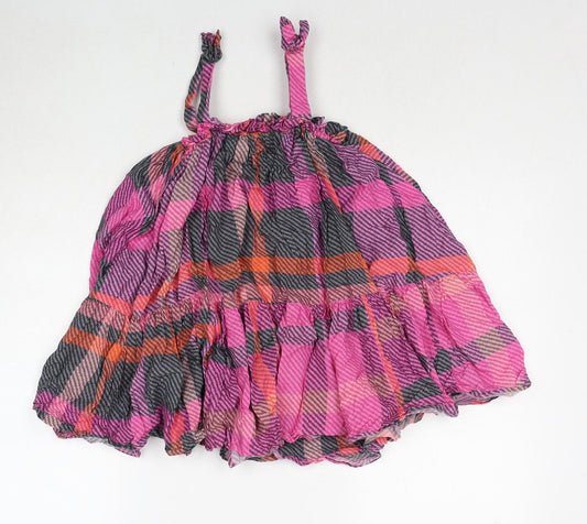 NEXT Girls Pink Plaid Cotton Tank Dress Size 6 Years Square Neck Pullover