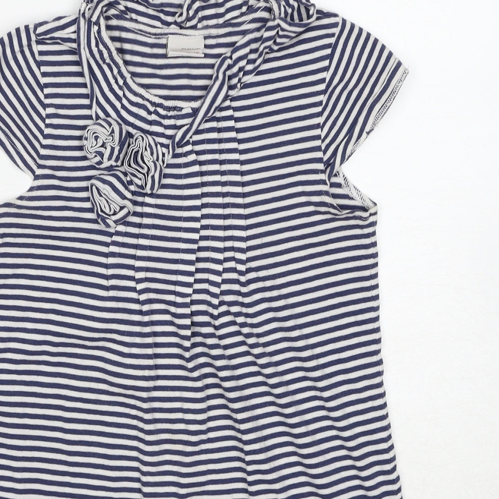 NEXT Girls Blue Striped Cotton A-Line Size 10 Years Round Neck Pullover - Floral Detail