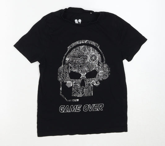 Very Boys Black Cotton Pullover T-Shirt Size 9 Years Crew Neck Pullover - Skull