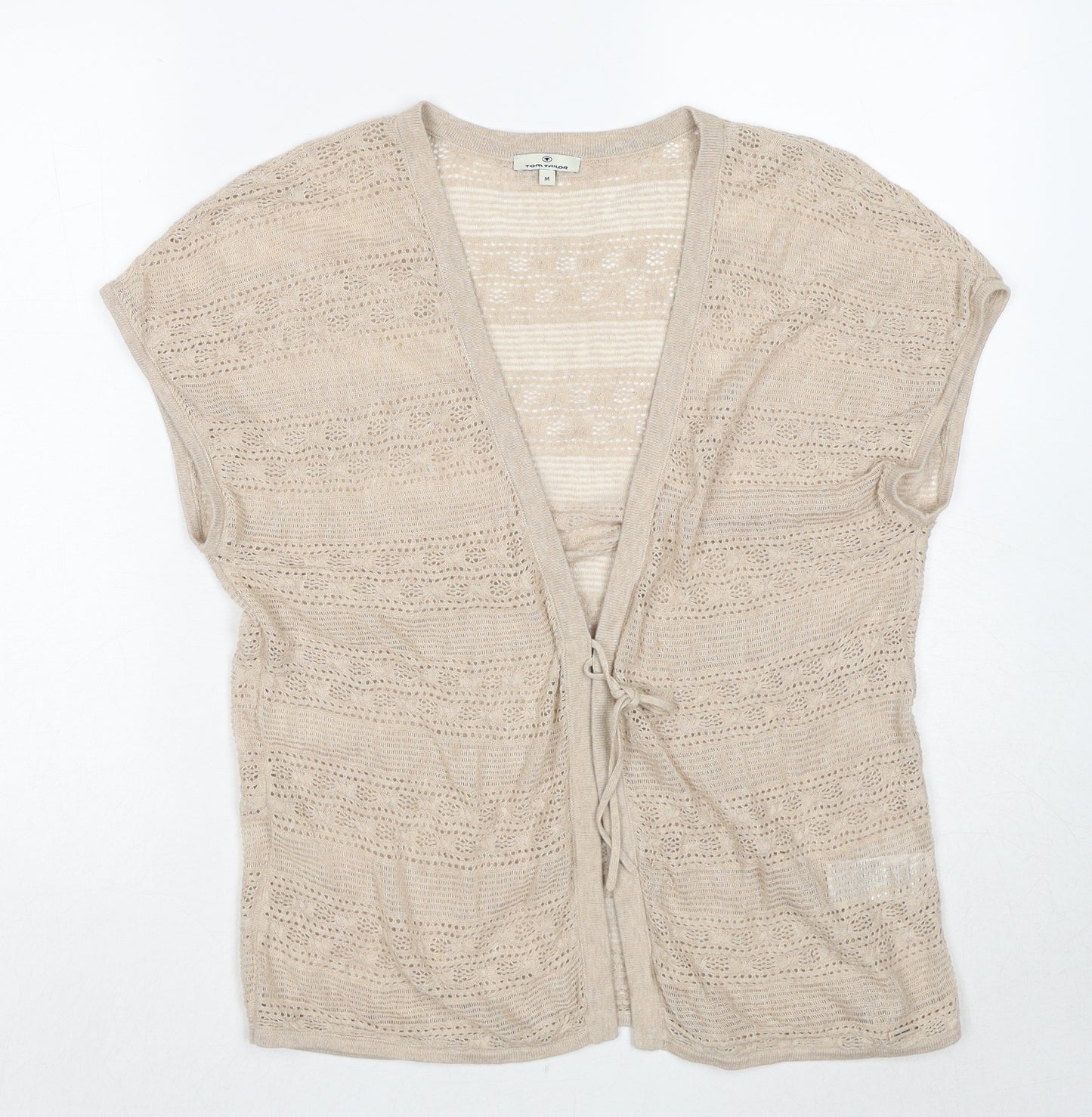 TOM TAILOR Womens Beige V-Neck Cotton Vest Jumper Size M