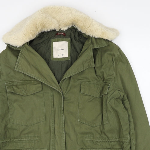 Pull&Bear Womens Green Jacket Size S Zip - Badges Detail