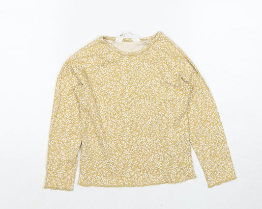 H&M Girls Yellow Floral Cotton Pullover T-Shirt Size 4-5 Years Boat Neck Pullover