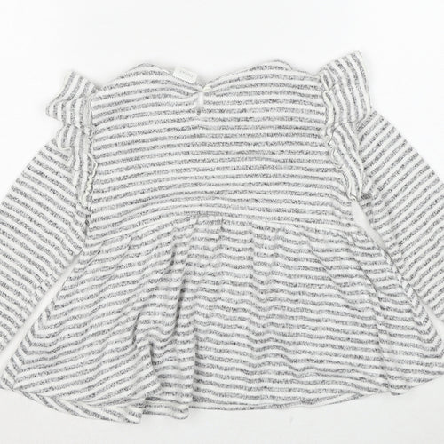 NEXT Girls Grey Round Neck Striped Viscose Pullover Jumper Size 4-5 Years Pullover
