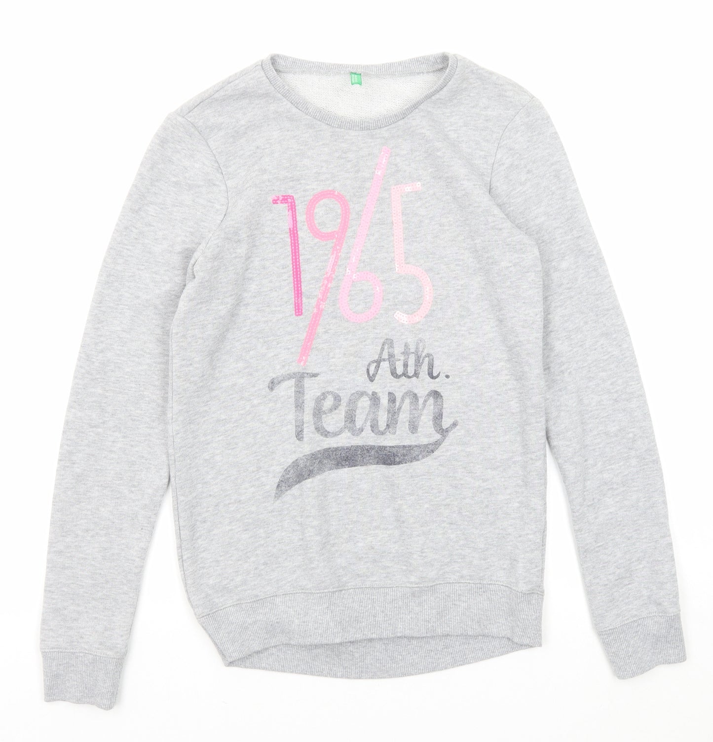 United Colors of Benetton Girls Grey Polyester Pullover Sweatshirt Size 11-12 Years Pullover