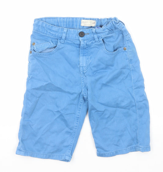 Zara Boys Blue Cotton Chino Shorts Size 8 Years Regular Zip