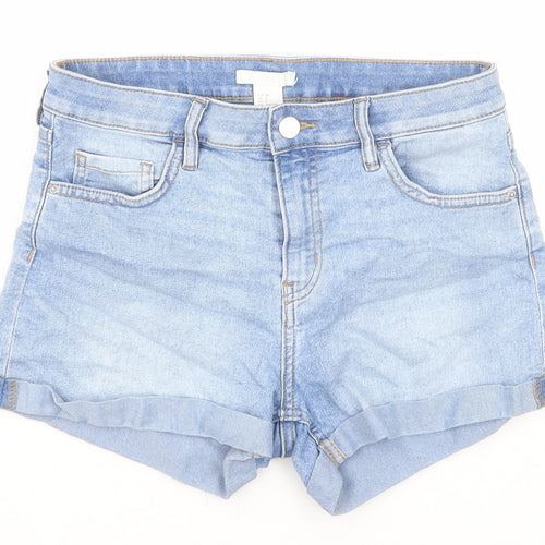 H&M Womens Blue Cotton Hot Pants Shorts Size 10 Regular Zip