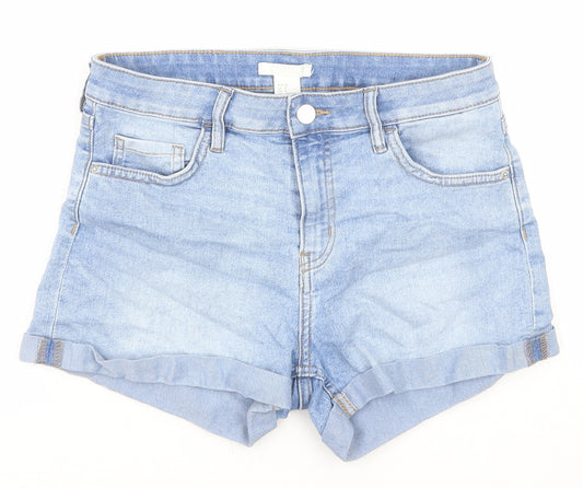 H&M Womens Blue Cotton Hot Pants Shorts Size 10 Regular Zip