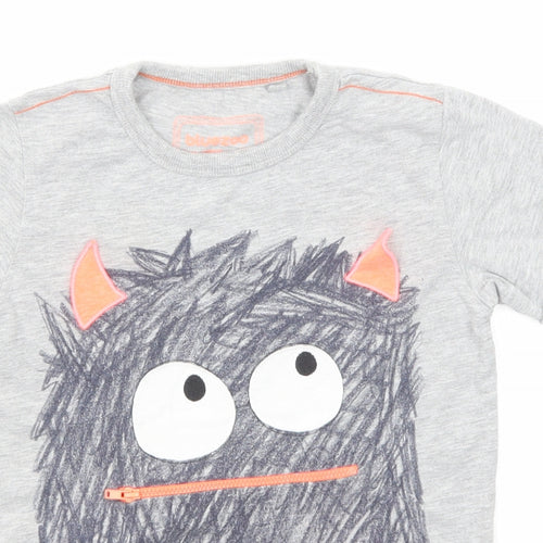Blue Zoo Boys Grey Cotton Pullover T-Shirt Size 5-6 Years Crew Neck Pullover - Monster