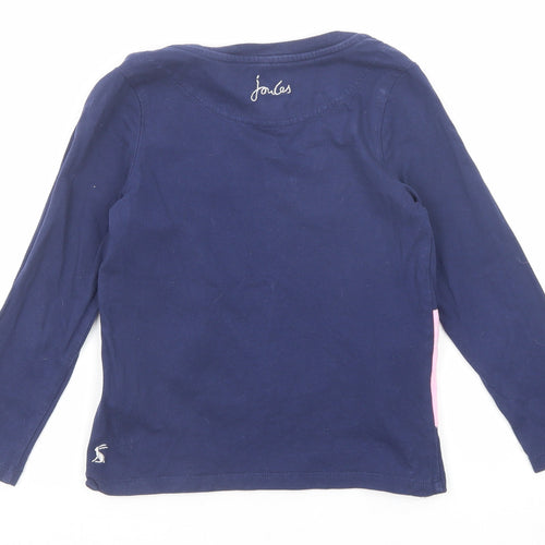 Joules Girls Blue Cotton Pullover T-Shirt Size 6 Years Boat Neck Pullover - Flamingos