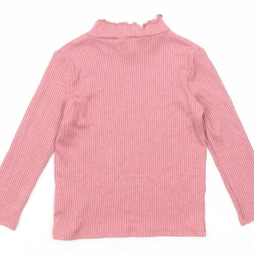H&M Girls Pink Mock Neck Viscose Pullover Jumper Size 4-5 Years Pullover - Ribbed