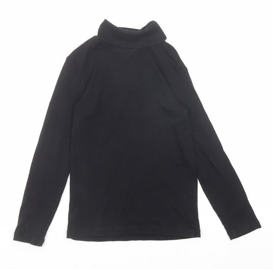 H&M Girls Black Cotton Basic T-Shirt Size 7-8 Years Roll Neck Pullover