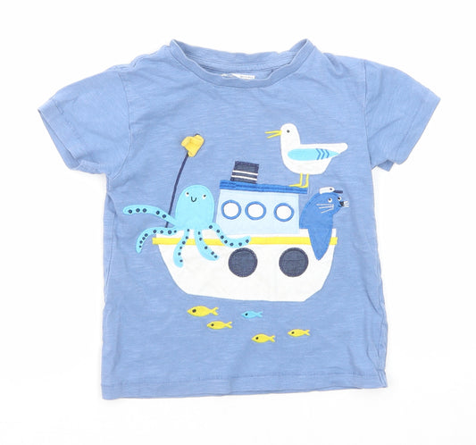 NEXT Boys Blue Cotton Pullover T-Shirt Size 3-4 Years Round Neck Pullover - Seagull