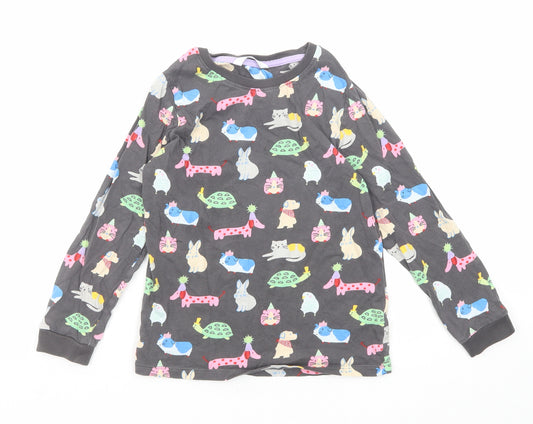 Marks and Spencer Girls Grey Geometric Cotton Pullover T-Shirt Size 6-7 Years Boat Neck Pullover - Cute Animals