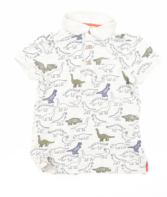 Mothercare Boys Grey Geometric Cotton Pullover Polo Size 4-5 Years Collared Button - Dinosaur Print