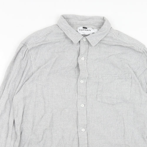 Topman Mens Grey Cotton Button-Up Size L Collared Button