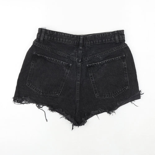 Zara Womens Black 100% Cotton Cut-Off Shorts Size 10 Regular Button