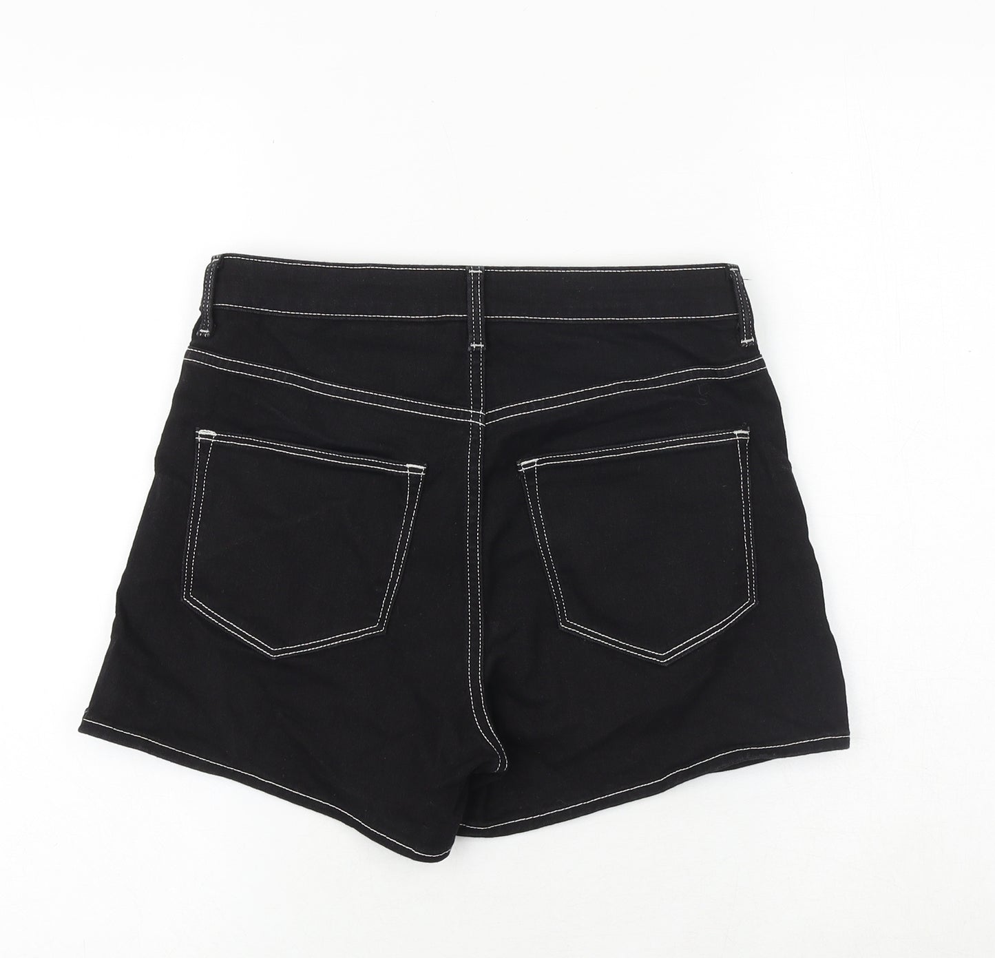 H&M Womens Black Cotton Hot Pants Shorts Size 10 Regular Zip - Contrast Stitching