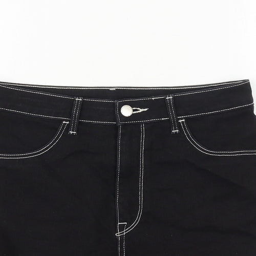 H&M Womens Black Cotton Hot Pants Shorts Size 10 Regular Zip - Contrast Stitching