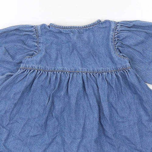 NEXT Girls Blue 100% Cotton A-Line Size 2 Years Round Neck Button - Unicorn