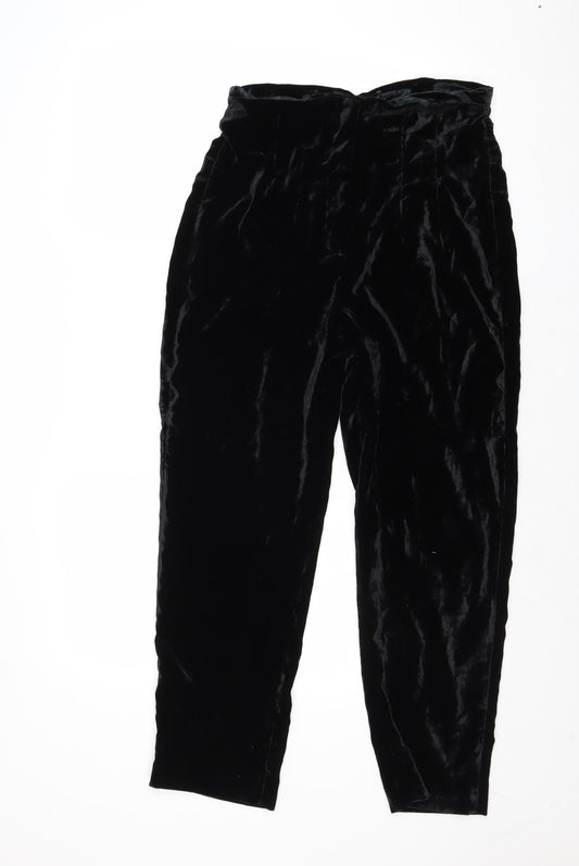 Zara Womens Black Polyester Trousers Size S Regular Zip