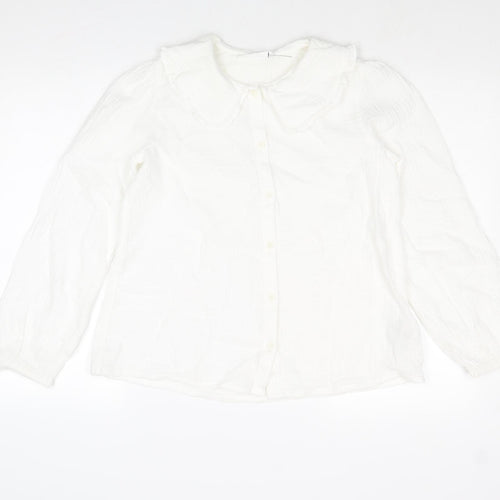 Marks and Spencer Girls White Cotton Basic Button-Up Size 12-13 Years Collared Button