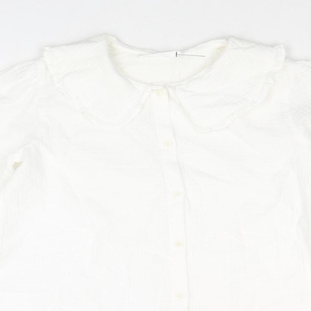 Marks and Spencer Girls White Cotton Basic Button-Up Size 12-13 Years Collared Button