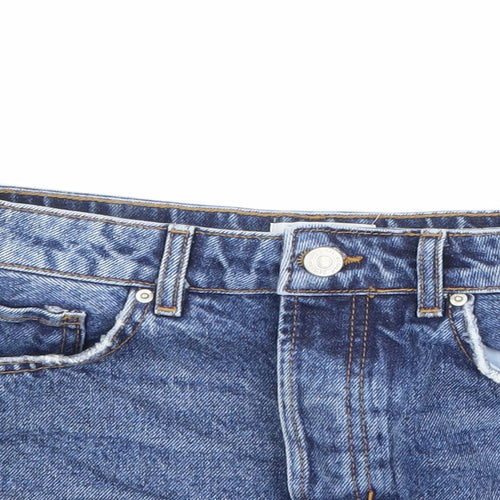 Bershka Womens Blue 100% Cotton Cut-Off Shorts Size 8 Regular Button