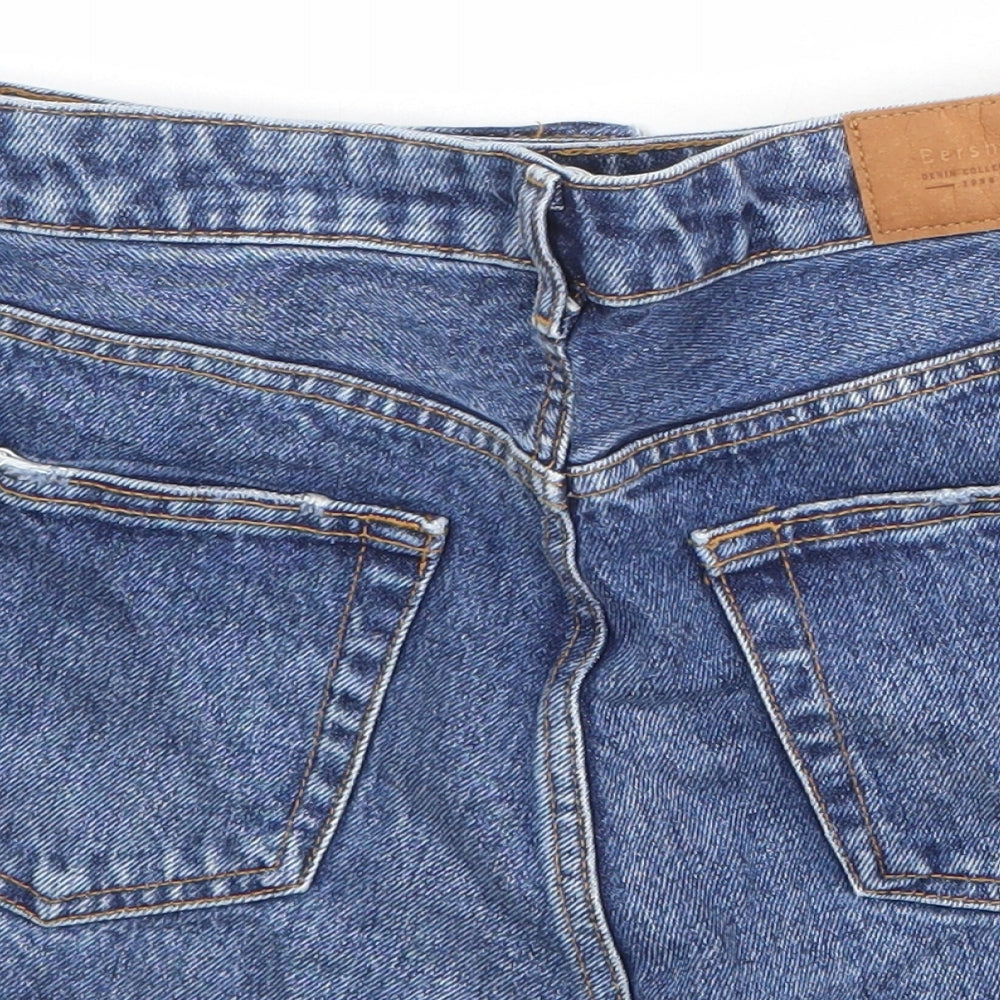 Bershka Womens Blue 100% Cotton Cut-Off Shorts Size 8 Regular Button