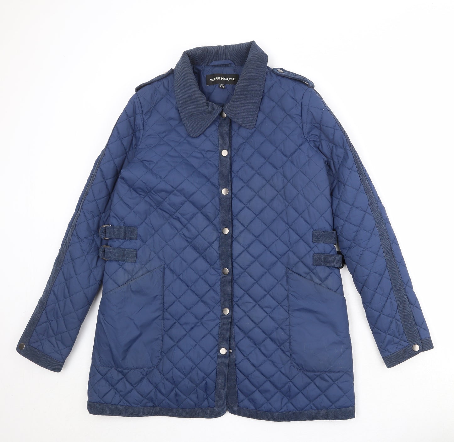 Warehouse Womens Blue Quilted Coat Size 12 Snap