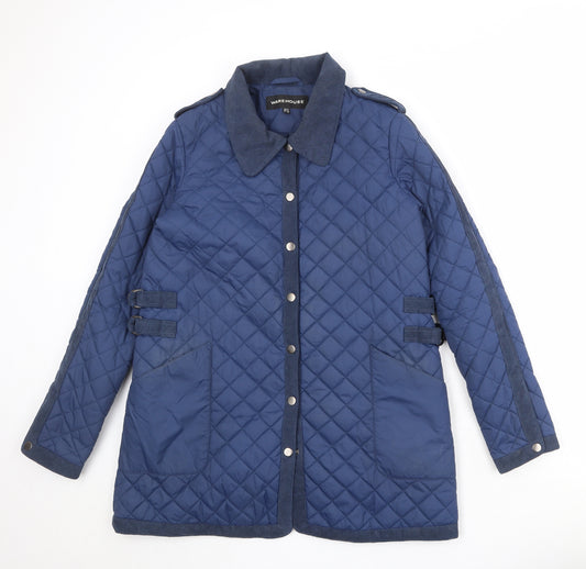 Warehouse Womens Blue Quilted Coat Size 12 Snap