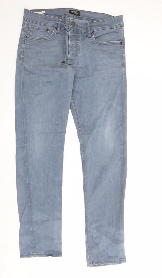 JACK & JONES Mens Blue Cotton Straight Jeans Size 34 in Regular Zip
